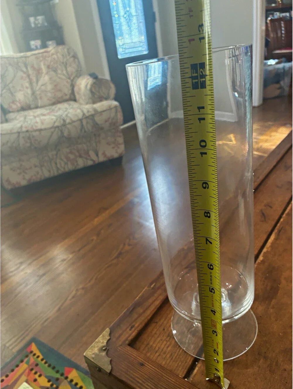 Vintage Clear Glass Pedestal Cylinder Vase Hurricane Candle Holder 13.5 Inch